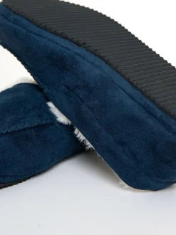 Threadbare Bleu - chaussons mocassins doublés de fausse fourrure en faux daim Online