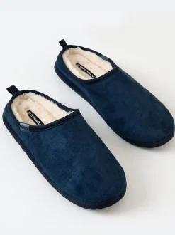 Threadbare Bleu - Faux suède Chaussons mule doublés de fausse fourrure Hot
