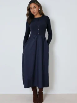 Threadbare Bleu - Robe boutonnée 21 jersey en popeline mélangée Outlet