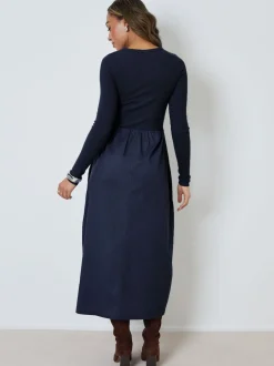 Threadbare Bleu - Robe boutonnée 21 jersey en popeline mélangée Outlet