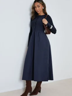 Threadbare Bleu - Robe boutonnée 21 jersey en popeline mélangée Outlet