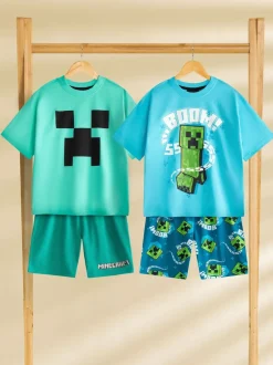 Vanilla Underground Bleu - Pyjamas garçon 100% coton Minecraft à manches courtes Ensemble de 2