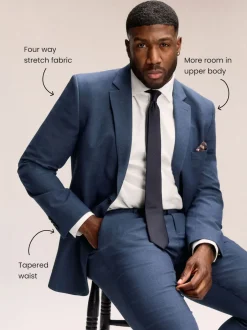 Next Bleu - Veste de costume extensible Ajusté aux Muscles Motionflex New
