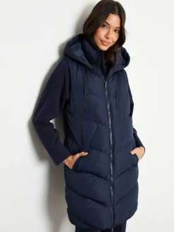 Threadbare Bleu - Veste matelassée sans manches coupe longue Outlet