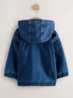 Next Bleu - Veste-chemise en jean à capuche zippée doublée Borg (3mois -7ans) Sale