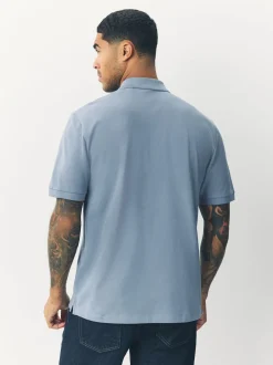 Next - Ajustement régulier - Polo Manches courtes Pique Bleu acier