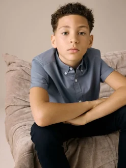 Next - Manches courtes Coton riche Oxford Chemise (3-16ans) Bleu avio Hot