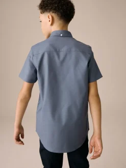 Next - Manches courtes Coton riche Oxford Chemise (3-16ans) Bleu avio Hot