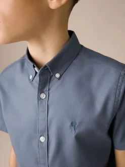 Next - Manches courtes Coton riche Oxford Chemise (3-16ans) Bleu avio Hot
