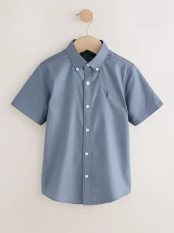 Next - Manches courtes Coton riche Oxford Chemise (3-16ans) Bleu avio Hot