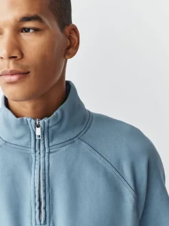 Next Bleu avio - Sweat-shirt épais délavé à col zippé Clearance