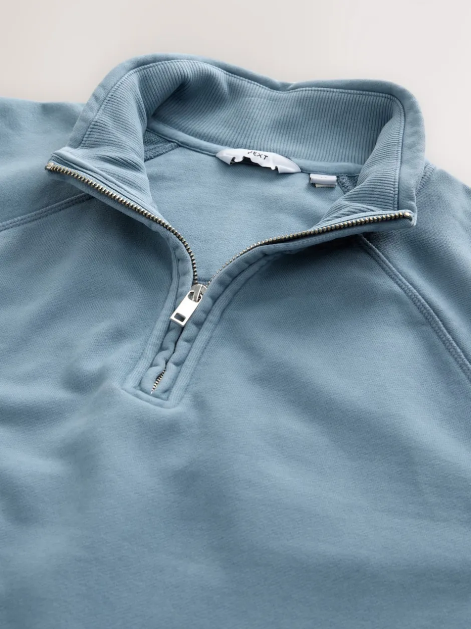 Next Bleu avio - Sweat-shirt épais délavé à col zippé Clearance