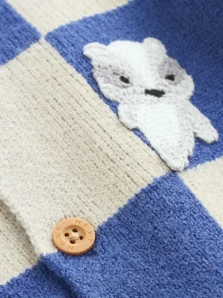 Next Bleu brodé à damier Character - Cardigan tricoté pour bébé (0mths-2yrs) Clearance