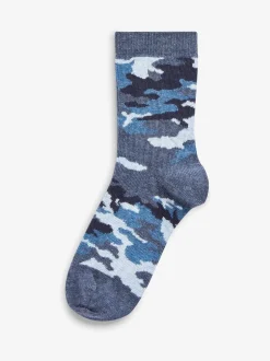 Next - Paquet de chaussettes en coton riche 7 Bleu camouflage/rayures