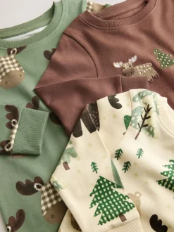 Next Bleu canard/Écru Animal - Lot de 3 pyjamas Snuggle (9mois-8ans)