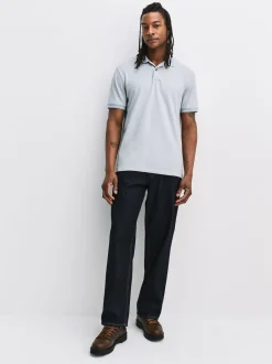 Next Bleu canard/marine/gris - Lot de 3 polos à liserés en piqué à manches courtes Online