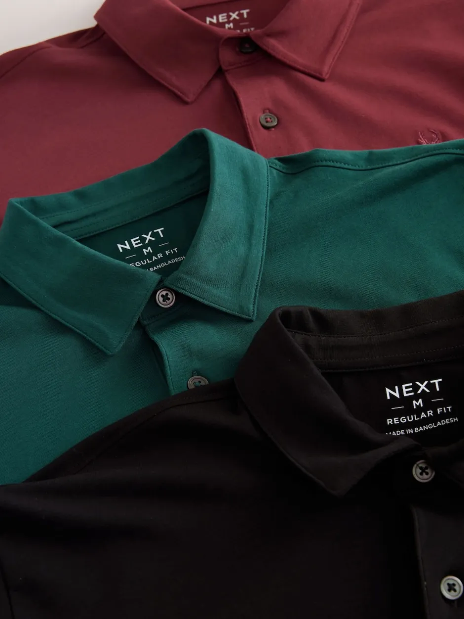 Next - Polo en jersey Manches courtes 3 Pack Bleu canard/Noir/Rouge rouille New
