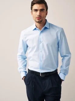 Next Bleu clair - Ajustement régulier - Chemise intelligente à double poignet facile d’entretien Hot