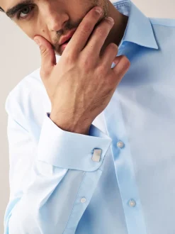 Next Bleu clair - Ajustement régulier - Chemise intelligente à double poignet facile d’entretien Hot