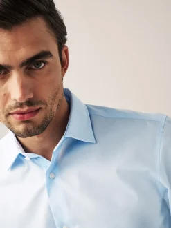 Next Bleu clair - Ajustement régulier - Chemise intelligente à double poignet facile d’entretien Hot