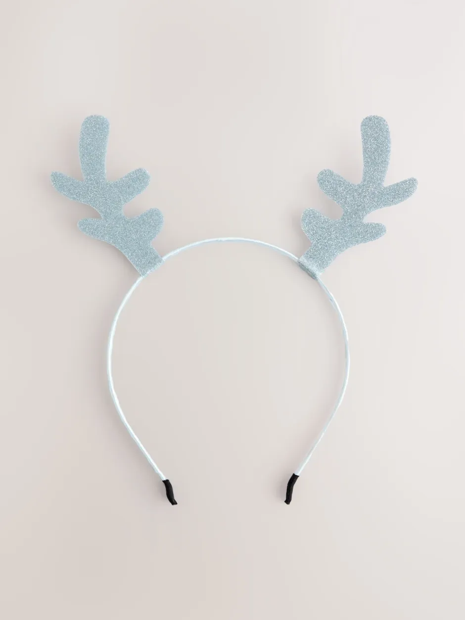 Next Bleu clair - Bandeau pailleté à motif renne de Noël avec Antler Clearance