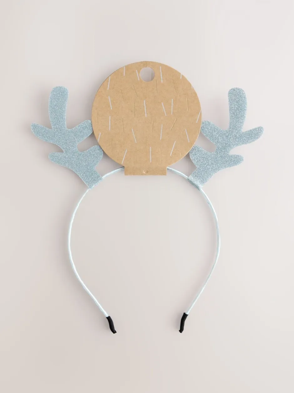Next Bleu clair - Bandeau pailleté à motif renne de Noël avec Antler Clearance
