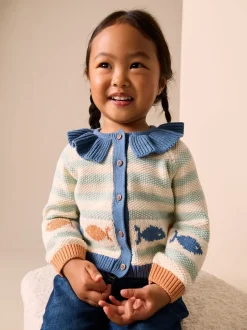 Next Bleu clair - Cardigan à col Rayure poisson (3mois-7ans) Outlet