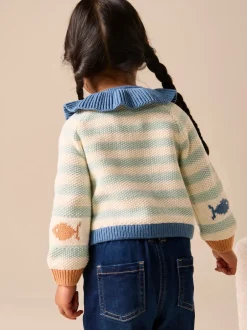 Next Bleu clair - Cardigan à col Rayure poisson (3mois-7ans) Outlet