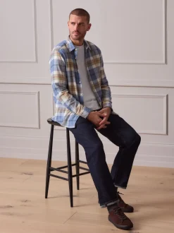 Next - Chemise à carreaux Signature à manches longues Bleu clair Outlet