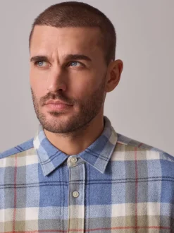 Next - Chemise à carreaux Signature à manches longues Bleu clair Outlet