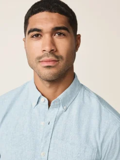 Next Bleu clair - Col Classique - Chemises longues Blend de lin de coton Sale