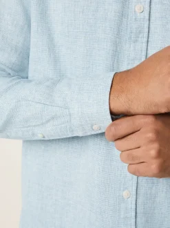 Next Bleu clair - Col Classique - Chemises longues Blend de lin de coton Sale