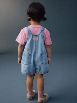 Next Bleu clair - Denim Ladybug Embroidered Dungaree and T-Shirt Set (3mths-7yrs) New