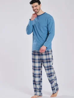 Loungeable Bleu clair - Ensemble pyjama haut en jersey et pantalon à carreaux brossé Discount