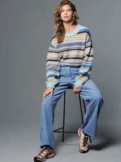 Next Bleu clair - Pantalon large en velours côtelé Discount