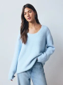 Next Bleu clair - Pull à col dégagé en laine Sale