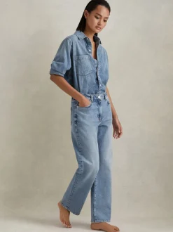 Reiss Bleu clair - Selin Rise Straight Leg Jeans Sale