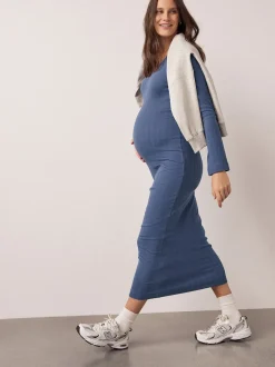 Next Bleu clair - Robe côtelée à col en V cravatée dans le dos Online