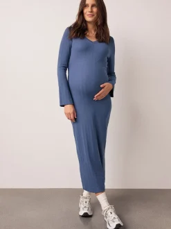 Next Bleu clair - Robe côtelée à col en V cravatée dans le dos Online