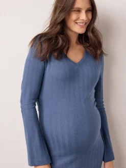 Next Bleu clair - Robe côtelée à col en V cravatée dans le dos Online