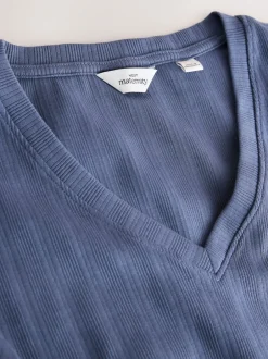 Next Bleu clair - Robe côtelée à col en V cravatée dans le dos Online