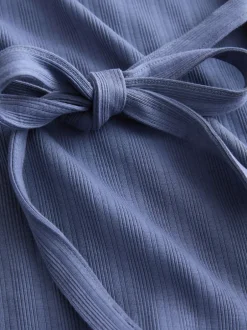 Next Bleu clair - Robe côtelée à col en V cravatée dans le dos Online