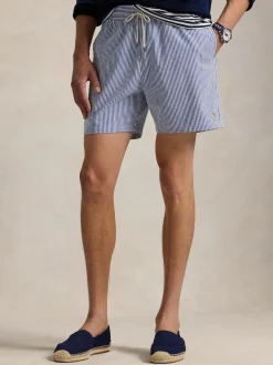Polo Ralph Lauren Bleu clair - Short de bain Traveler Classic en seersucker à logo Outlet