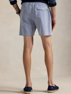 Polo Ralph Lauren Bleu clair - Short de bain Traveler Classic en seersucker à logo Outlet