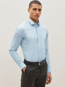 Next Bleu clair - Skinny Fit (Skinny Fit) - Chemises intelligentes faciles d’entretien à poignets simples Sale