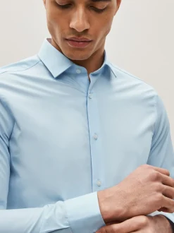 Next Bleu clair - Skinny Fit (Skinny Fit) - Chemises intelligentes faciles d’entretien à poignets simples Sale