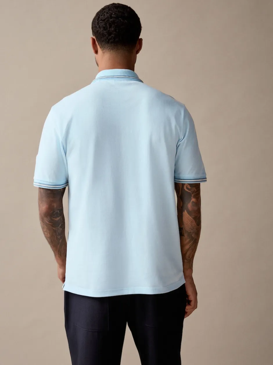 Next - Polo coupe classique à manches courtes et liserés Bleu clair ottoman Discount