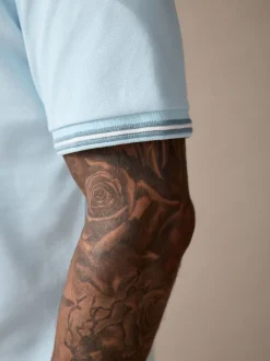 Next - Polo coupe classique à manches courtes et liserés Bleu clair ottoman Discount