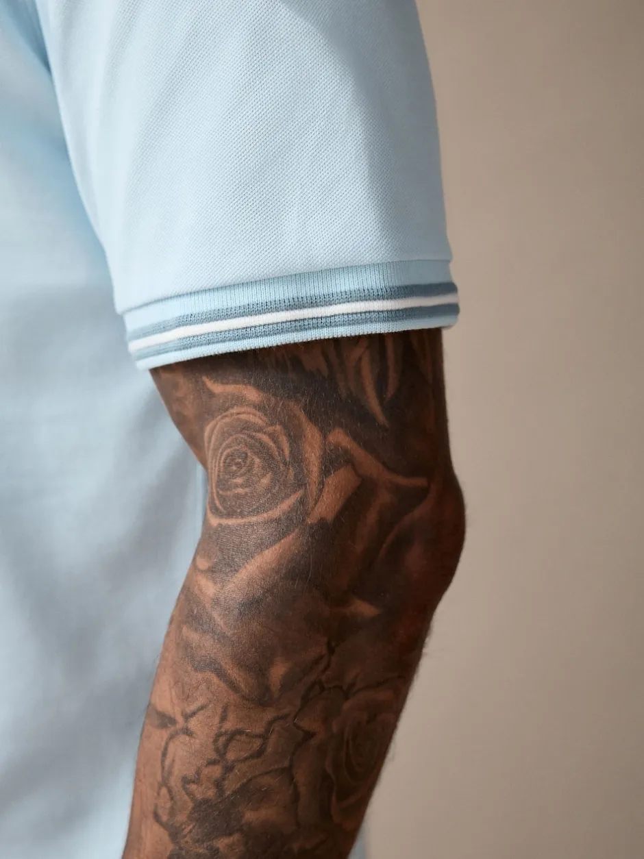 Next - Polo coupe classique à manches courtes et liserés Bleu clair ottoman Discount