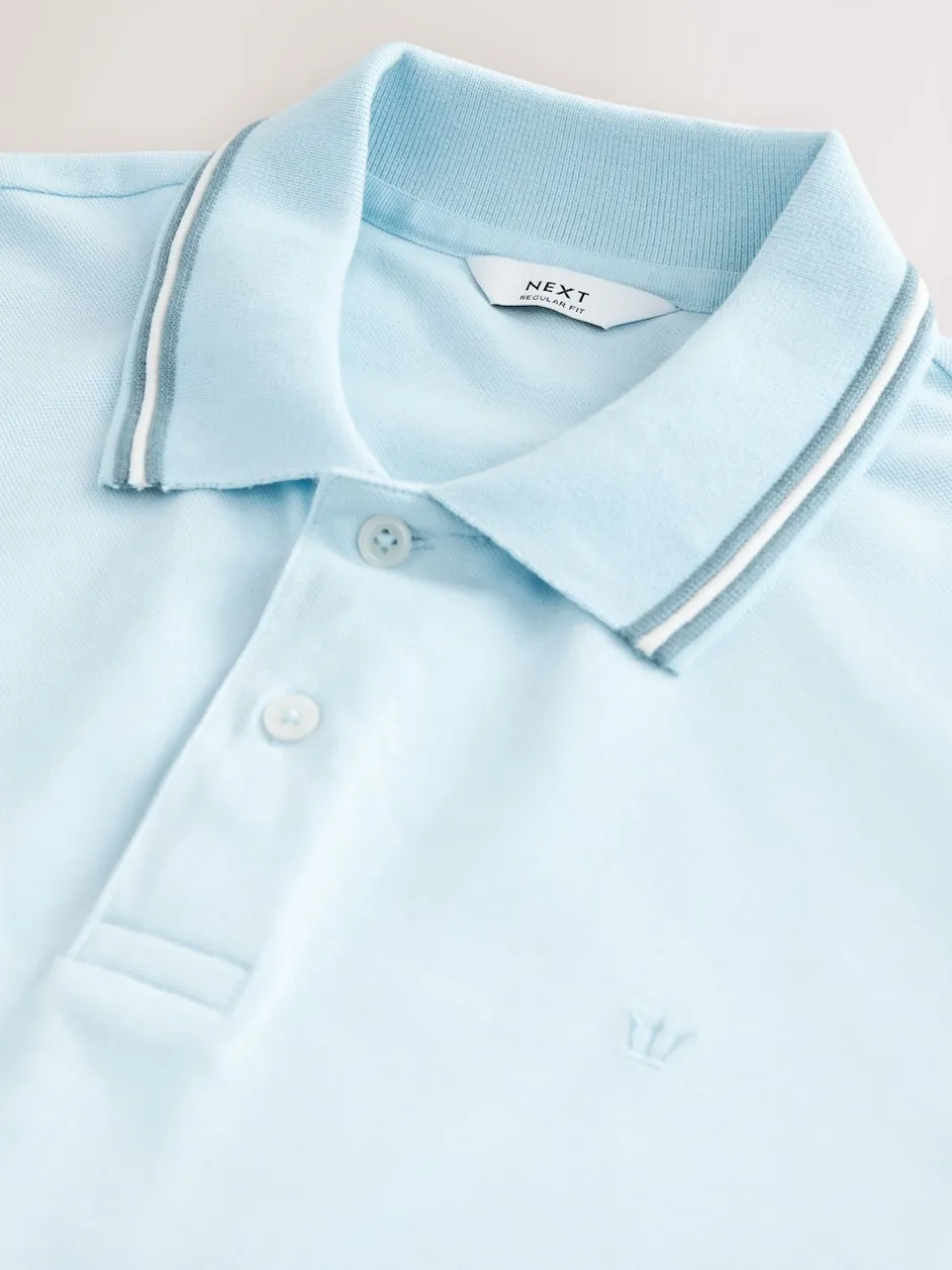 Next - Polo coupe classique à manches courtes et liserés Bleu clair ottoman Discount